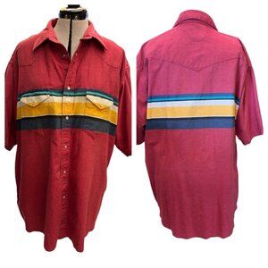 Vintage Wrangler Western Shirt Mens Pearl Snaps, Short Sleeve Size 2 XL